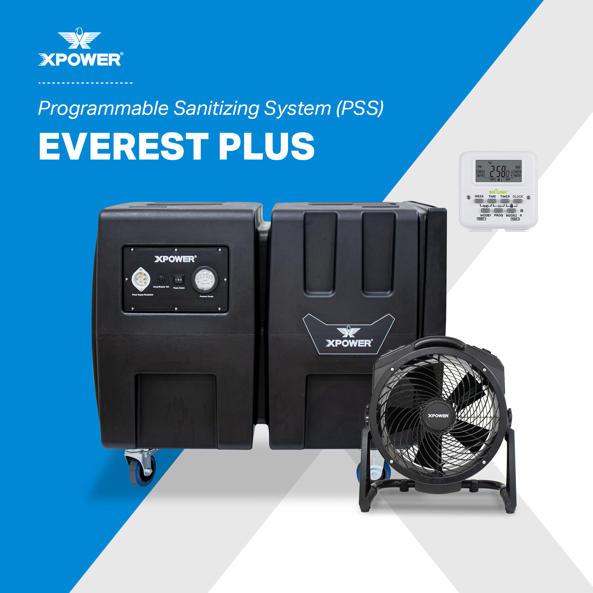 XPOWER, Programmable HEPA Sanitizing System- Fan+ Ozone, Air Delivery 2000 cfm, Model# PSS4